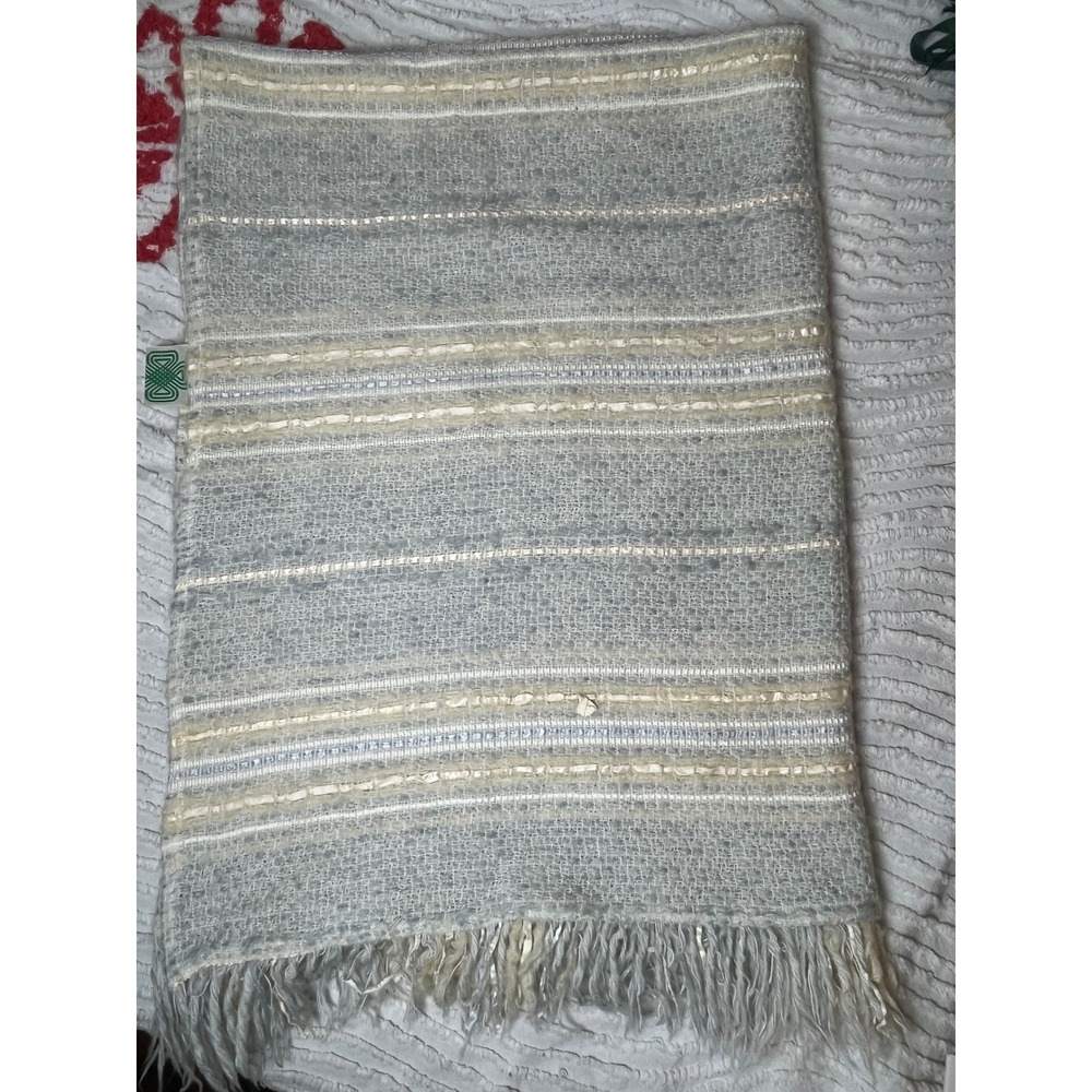 The Weave O the Irish Mohair Blend Striped Fringed Throw Blanket Made in Ireland - Picture 7 of 8